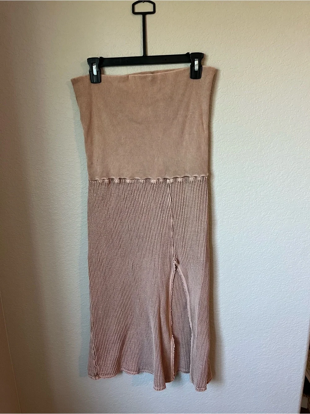Free People FP One Thermal Waffle Knit Maxi Skirt Large Taupe Foldover Boho Fall